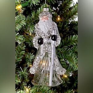 Glittering Silver and White Santa Ornament